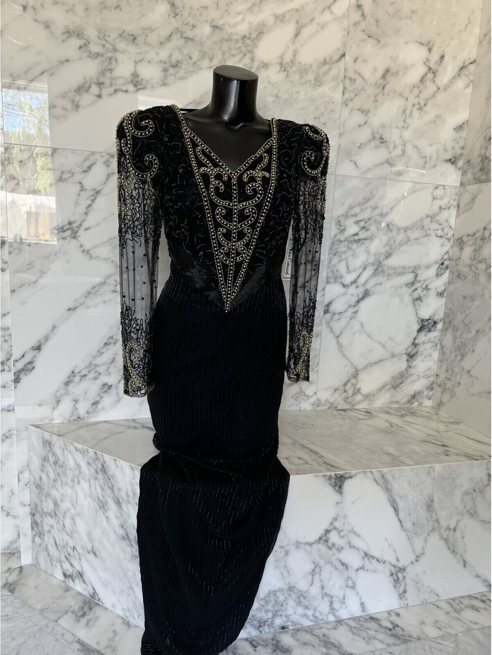 Nina Canacci Formal Wedding Cocktail   Black /Gold  Beaded Evening Gown